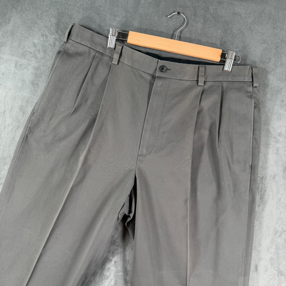 Brooks Brothers Elliot Advantage Chino Grey Pleated Pants Mens 38x34 Cuffed